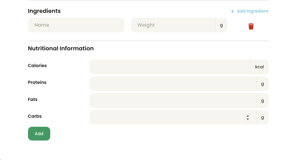 Add ingredients and nutrition in Menulio