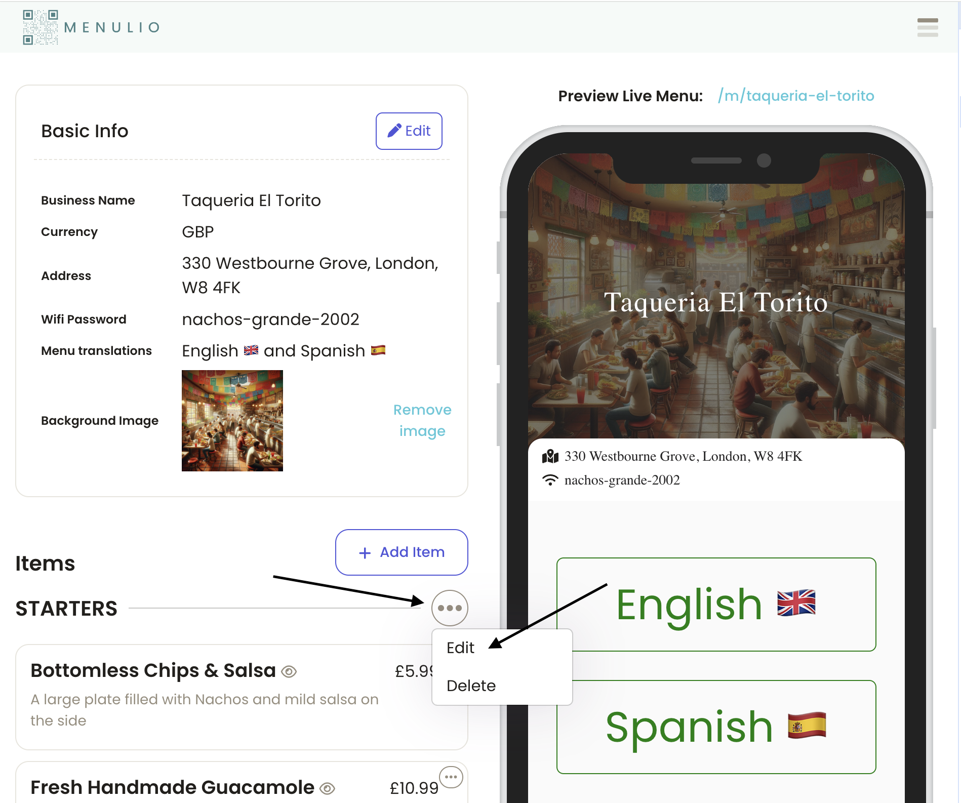 Edit a translated menu category