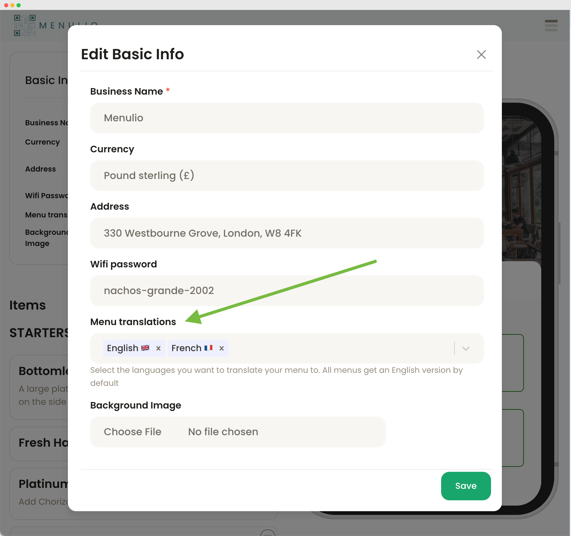Select menu languages in Menulio