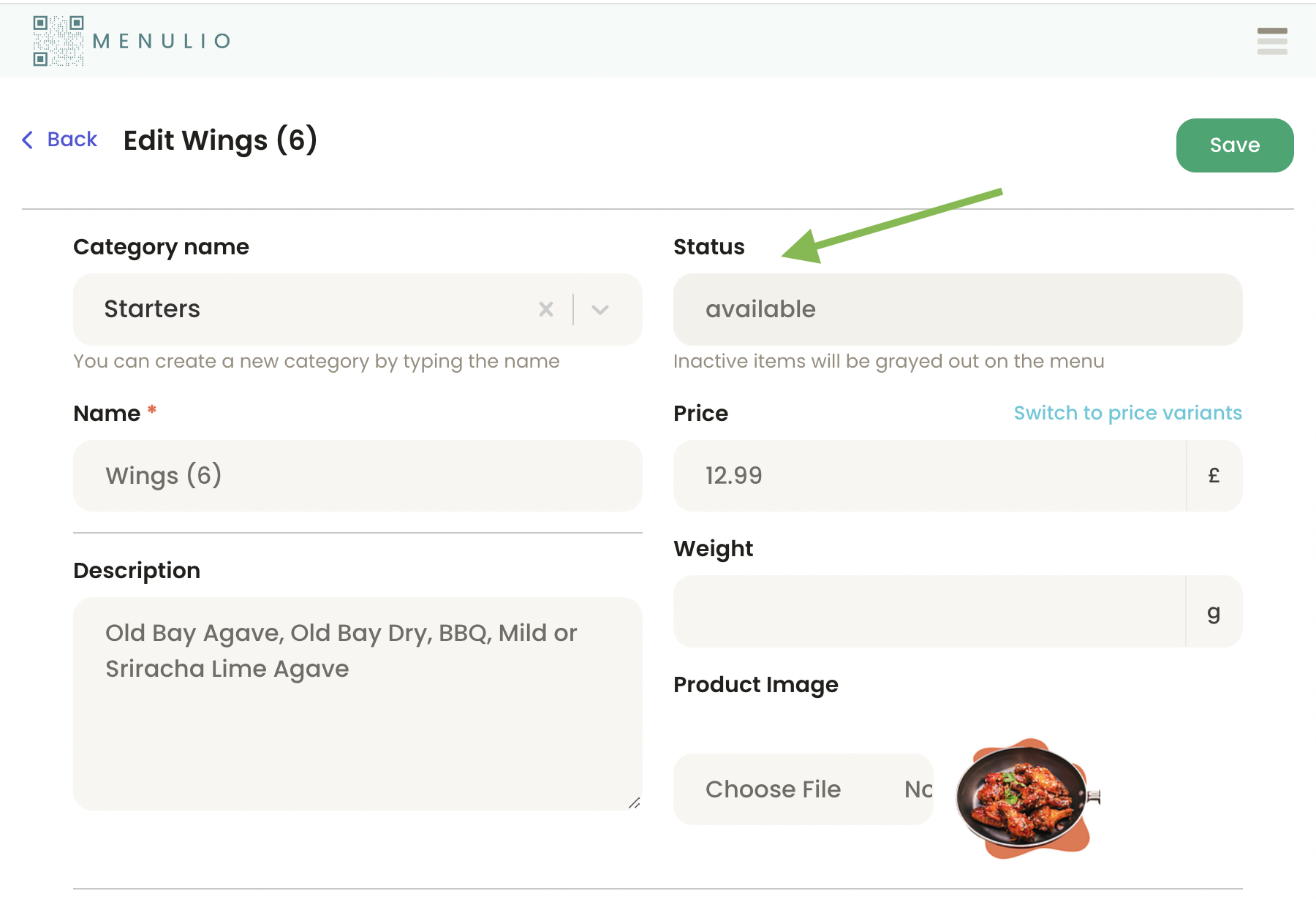 Toggle menu item availability