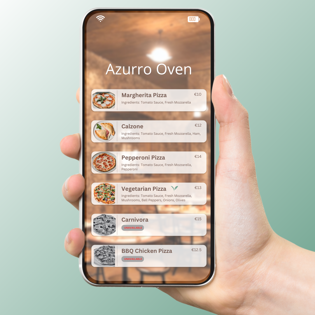 Menulio QR menu showing current items and sold-out dishes