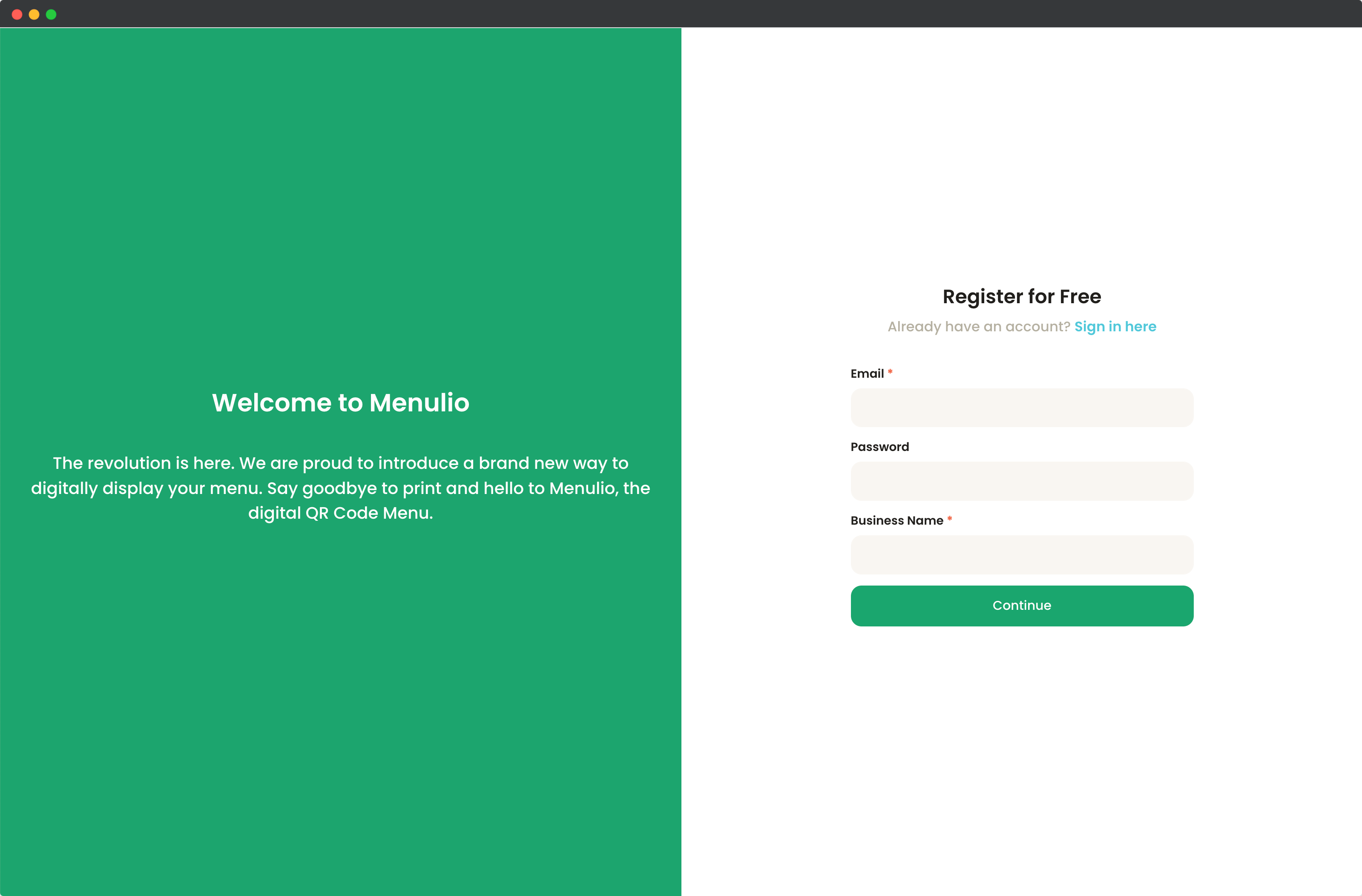 Create a Menulio account